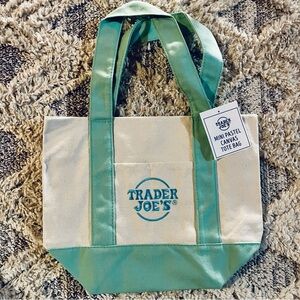 Viral Trader Joes Mini Pastel Canvas Tote Bag | Green | NWT